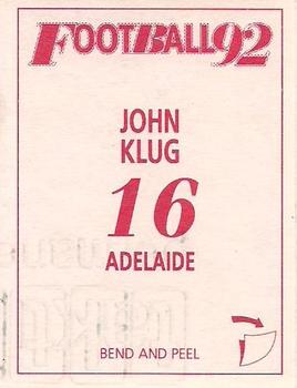 1992 Select AFL Stickers #16 John Klug Back